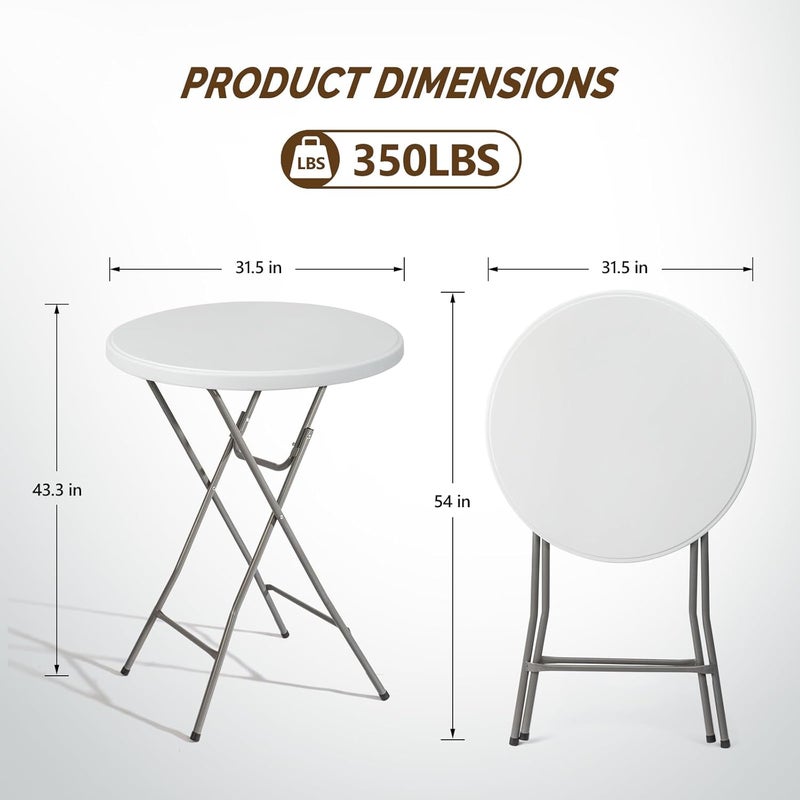 VINGLI 32" Plastic Folding Round Table Bar Height, HDPE Matrial with Gray Metal Finish, High Top Table for Outdoor Party, Cafes, Restaurants, Backyard, Dining Room, Wedding Event,1 Pack, White - Image 3